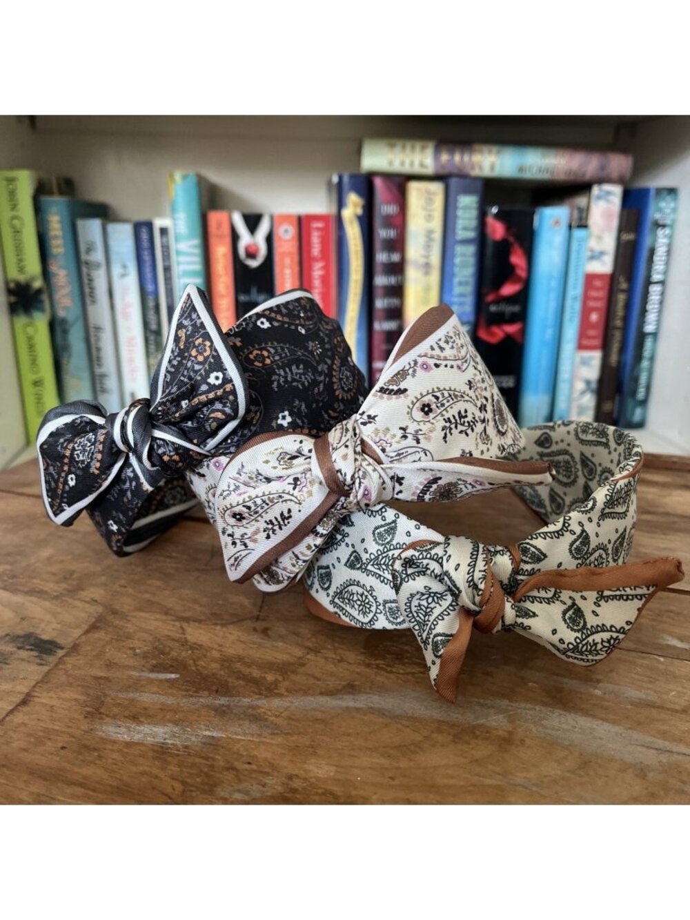 Boho Scarf Headbands 3 paisley NWOT black neutrals rockabilly pin up retro bow